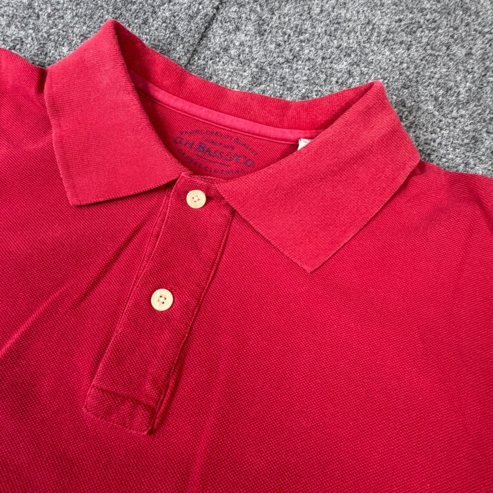 GH Bass Mens Large Red Short Sleeve Pique Cotton Polo Shirt Classic Slim Fit